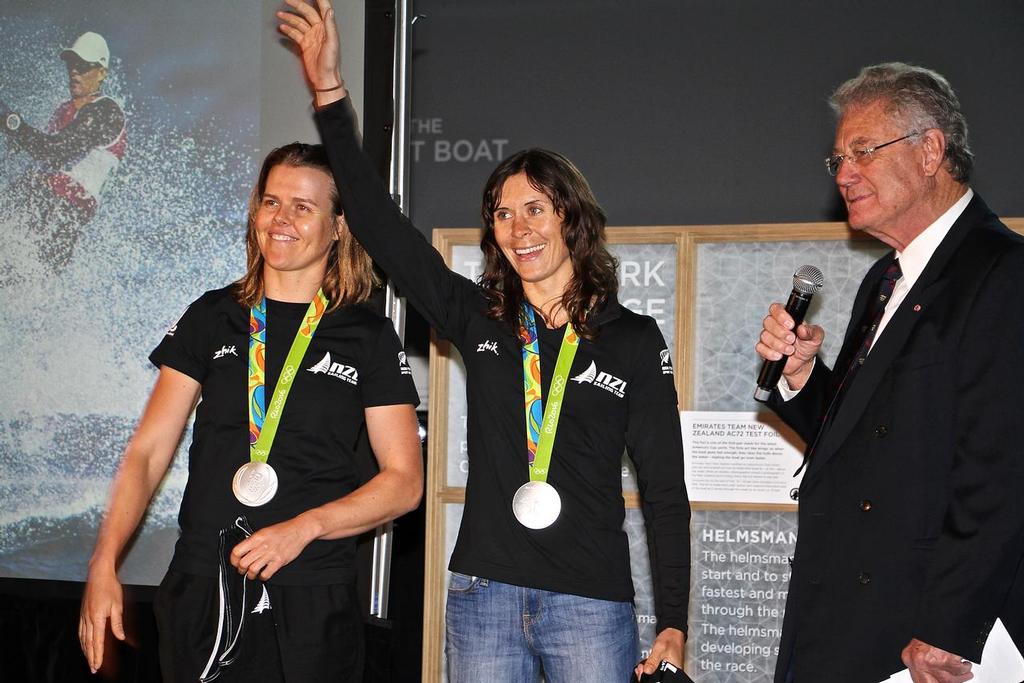 Jp Aleh and Polly Powrie (W470) with Peter Montgomery - Olympics 2016 - Day 12 - Auckland - NZ Sailors return home - August 24, 2016 © Richard Gladwell www.photosport.co.nz